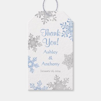 Blue Silver Snowflake Winter Winter Thank You Gift Tags by wasootch at Zazzle