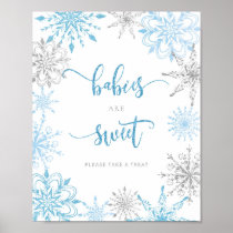 Blue silver snowflakes Babies are sweet Poster
