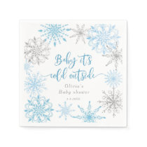 Blue silver snowflakes baby its cold outside napkins