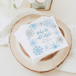 Blue silver snowflakes baby its cold outside napkins