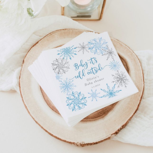 Blue silver snowflakes baby its cold outside napkins (Creator Uploaded)