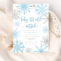 Blue silver snowflakes baby shower  invitation