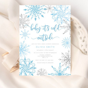 Blue silver snowflakes baby shower  invitation