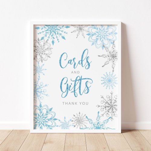 Blue silver snowflakes Cards and gifts Poster