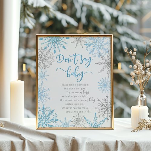 Blue silver snowflakes Dont say baby game Poster