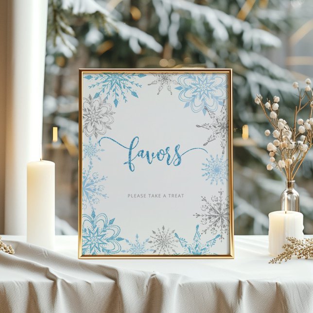 Blue silver snowflakes Favors take a treat Poster (Creator Uploaded)