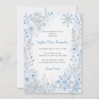 Blue Silver Snowflakes Floral Winter Sweet 16