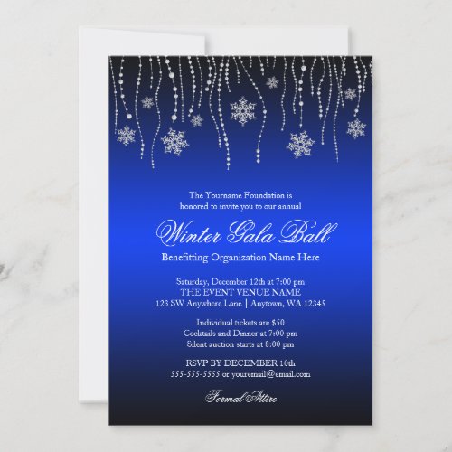 Blue Silver Snowflakes Gala Ball Invitations