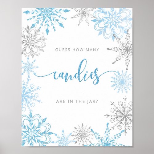 Blue silver snowflakes Guess how many candies Poster