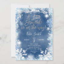 Blue Silver Snowflakes is On The Way Baby Shower Invitation
