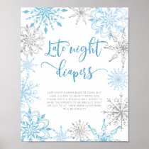 Blue silver snowflakes Late night diapers Poster