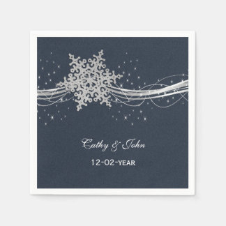 Blue Silver Snowflakes personalized wedding napkin