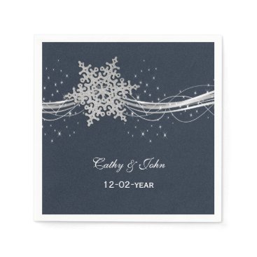 Blue Silver Snowflakes personalized wedding napkin