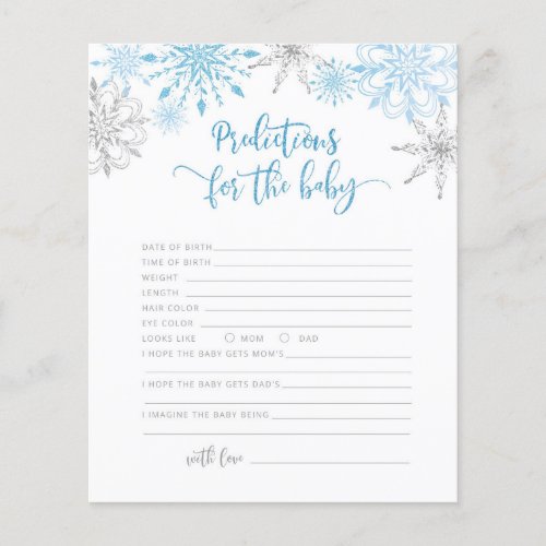 Blue silver snowflakes prediction for baby card