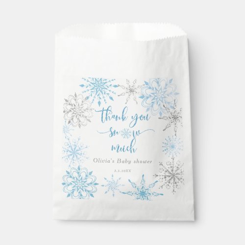 Blue silver snowflakes Thank you snow much Favor Bag