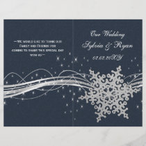 Blue Silver Snowflakes wedding programs folded