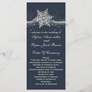 Blue Silver Snowflakes wedding programs tea length