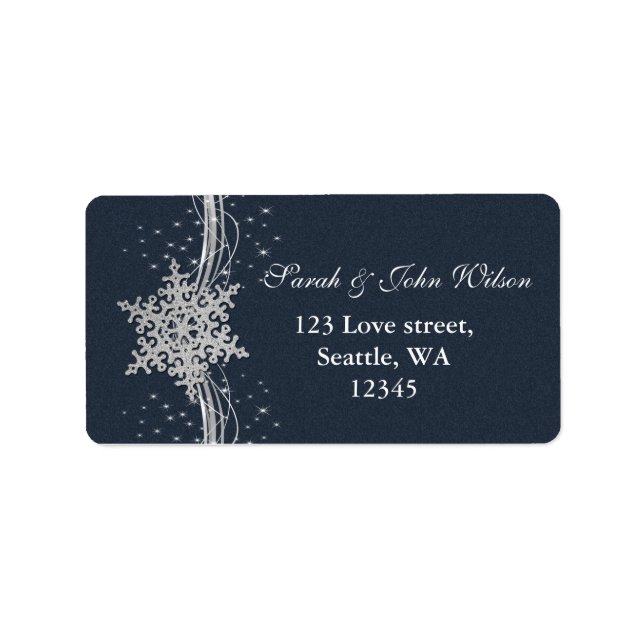 Blue Silver Snowflakes Winter address label (Front)