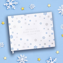 Blue Silver Snowflakes Winter Boy Baby Shower Foil Guest Book