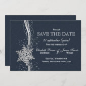 Blue Silver Snowflakes Winter  save the date (Front/Back)