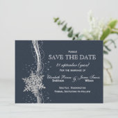Blue Silver Snowflakes Winter  save the date (Standing Front)