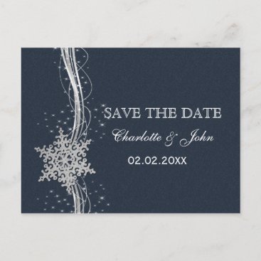 Blue Silver Snowflakes Winter save the Date Announcement Postcard