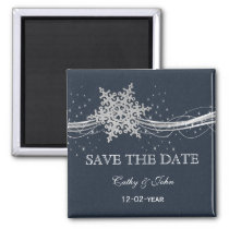 Blue Silver Snowflakes Winter save the Date Magnet