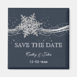 Blue Silver Snowflakes Winter save the Date Magnet