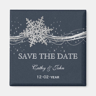 Blue Silver Snowflakes Winter save the Date Magnet