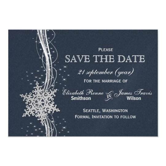 blue silver snowflakes winter save the date magnetic invitation