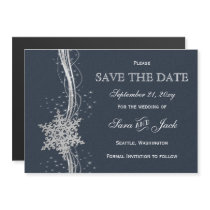 Blue Silver Snowflakes Winter  save the date Magnetic Invitation