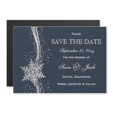 Blue Silver Snowflakes Winter  save the date Magnetic Invitation