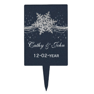 Blue Silver Snowflakes Winter wedding cake picks