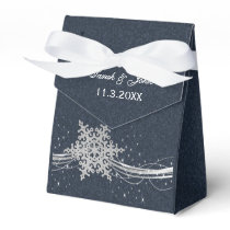 Blue Silver Snowflakes Winter wedding favor box