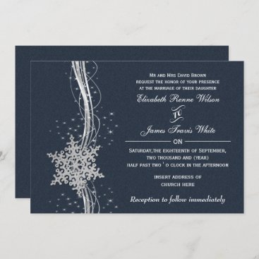 Blue Silver Snowflakes Winter wedding invitations