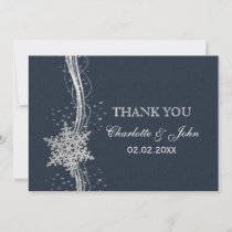 Blue Silver Snowflakes Winter  wedding Thank You Invitation