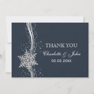 Blue Silver Snowflakes Winter wedding Thank You Invitation