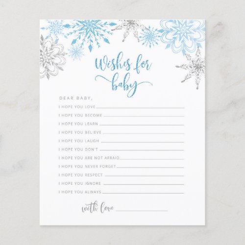 Blue silver Snowflakes Wishes for baby card