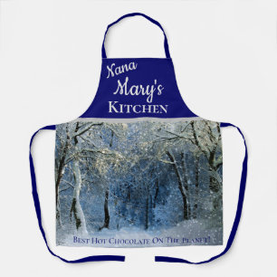 Blue Silver Snowy Forest Nana All-Over Print Apron