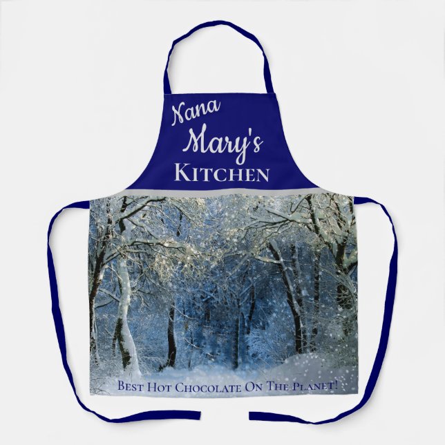 Blue Silver Snowy Forest Nana All-Over Print Apron (Front)