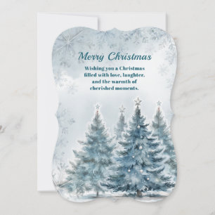 Blue Silver Snowy Winter Wonderland Tree Christmas Card