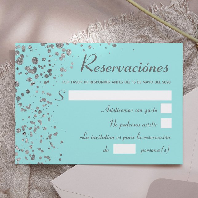 Blue Silver Spanish Reservacion, Quinceanera RSVP Invitation (Creator Uploaded)