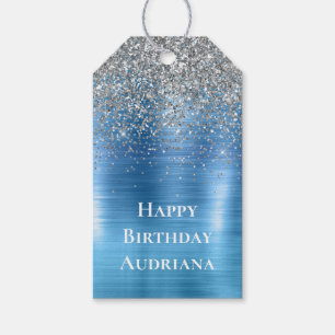 Blue Silver Sparkle Glitter personalized Gift Tags