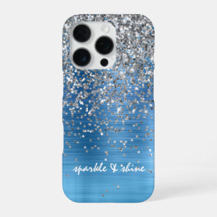Blue Silver Sparkle Glitter personalized iPhone 16 Pro Case