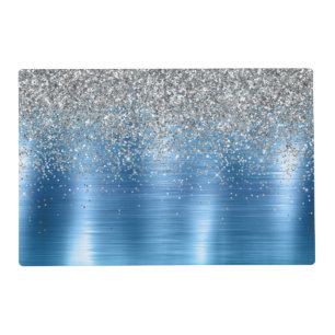Blue Silver Sparkle Glitter  Placemat