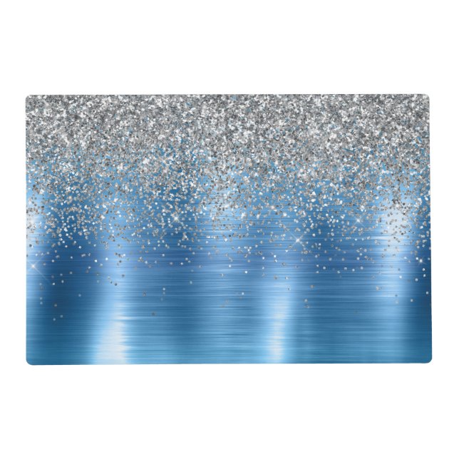 Blue Silver Sparkle Glitter  Placemat (Front)