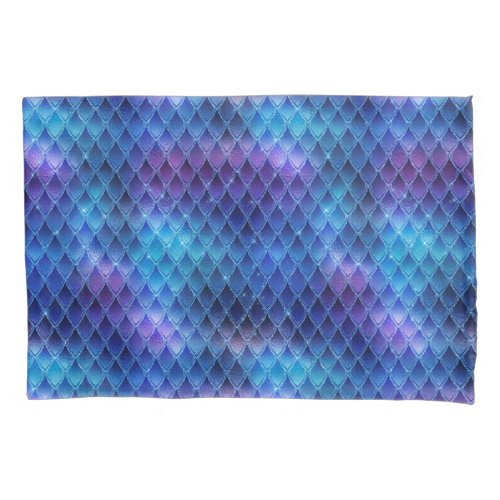 Blue  Silver Sparkles Dragon Scales Pillow Case