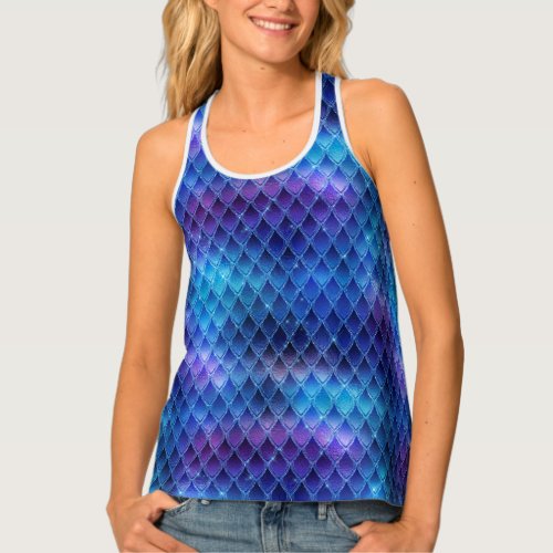 Blue  Silver Sparkles Dragon Scales Tank Top