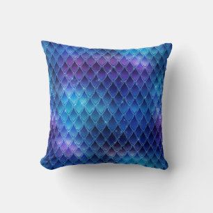 Blue & Silver Sparkles Dragon Scales Throw Pillow