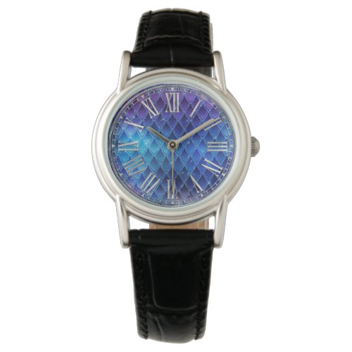 Blue  Silver Sparkles Dragon Scales Watch